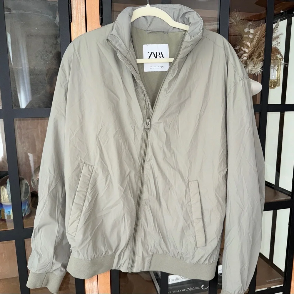 Zara technical bomber jacket zip up sage mink green windbreaker